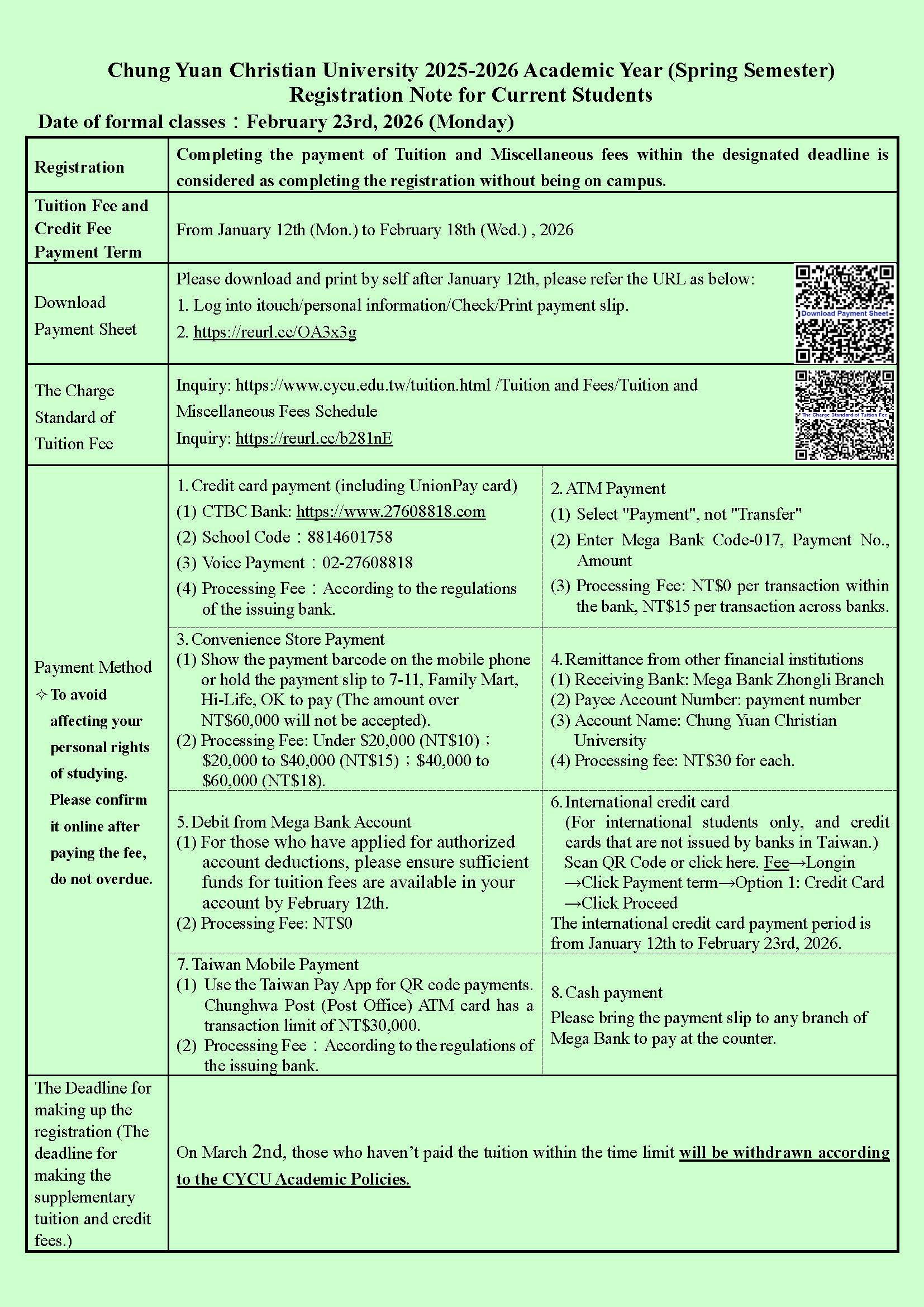 114 2學期在校生學雜費繳費註冊通知英文版頁面1 - 中原大學環境工程學系